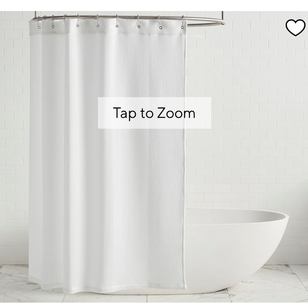 Waffle weave shower curtain, liner, and rings - EUC